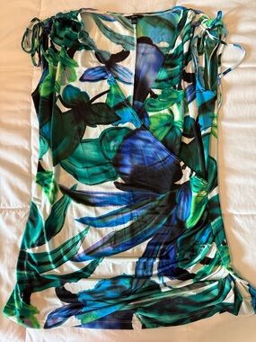 Milano Blue & Green Floral Wrap-Style Women's Tunic